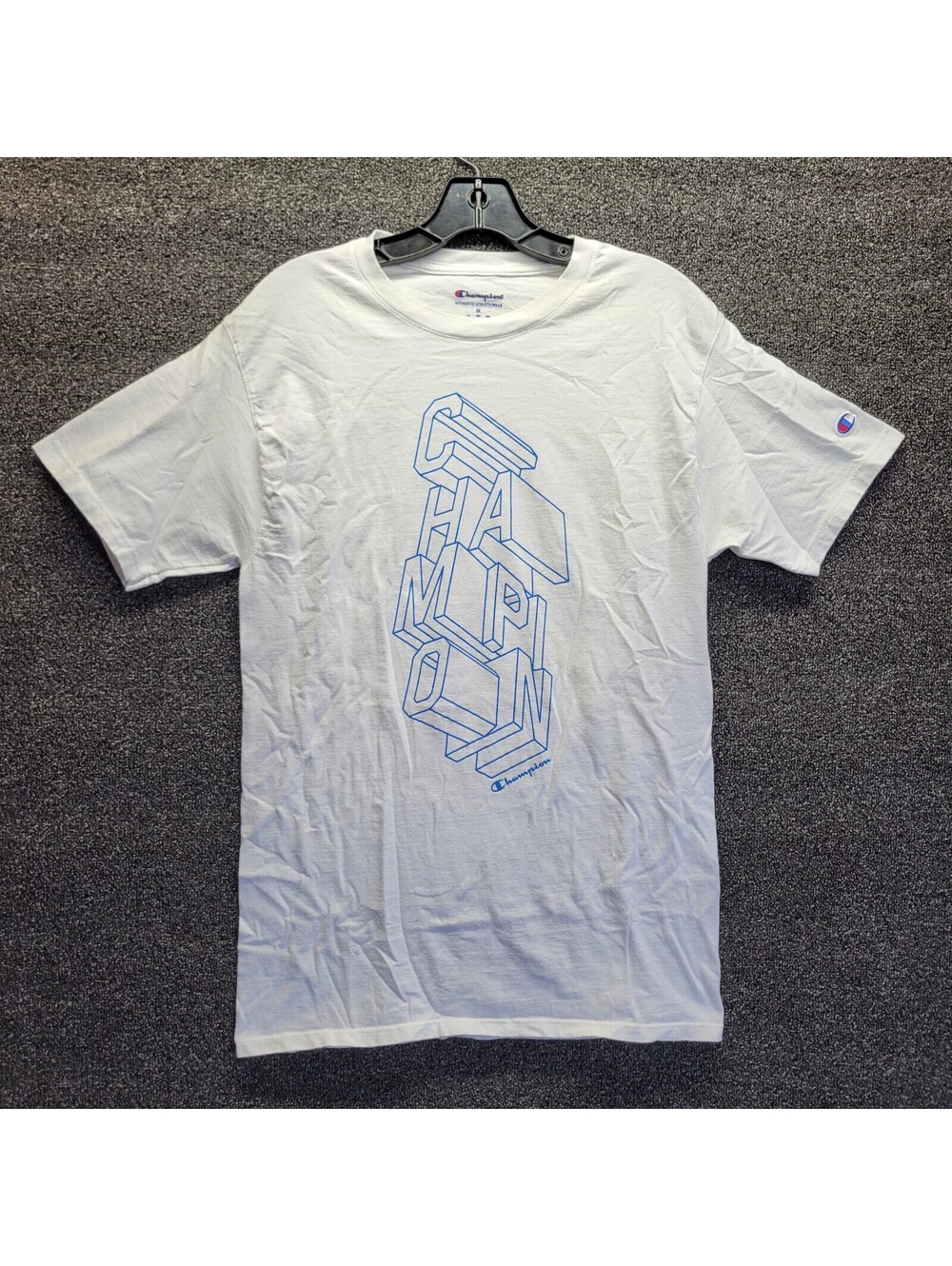 Champions Block Logo T-Shirt White & Blue Sz Medium